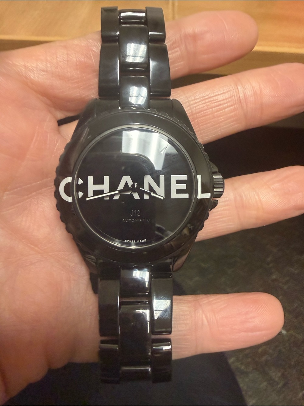 CHANEL 38 mm Black Ceramic J12 Bracelet Watch with Chanel Logo Dial